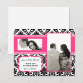 4x5 Save the Date Kaart - Zwarte Damast & Heet Roz (Voorkant / Achterkant)
