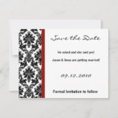 4x5 Sla de datumkaart op - Black Damask & Red Crim Save The Date (Voorkant)