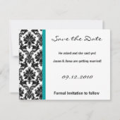 4x5 Sla de datumkaart op - Zwarte Damask & Blauwgr Save The Date (Voorkant)