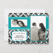 4x5 Sla de datumkaart op - Zwarte Damask & Blauwgr Save The Date (Voorkant)