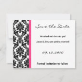 4x5 Sla de datumkaart op - Zwarte Damask & Hot Pin Save The Date (Voorkant)