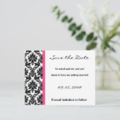 4x5 Sla de datumkaart op - Zwarte Damask & Hot Pin Save The Date (Staand voorkant)