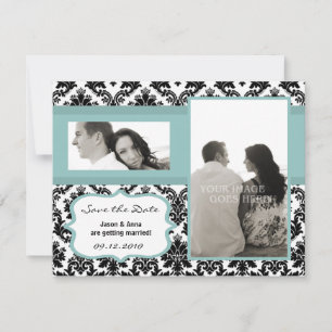 4x5 Sla de datumkaart zwart Damasblauw op Save The Date