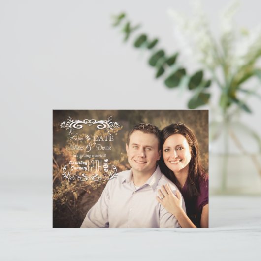 4x5 Typografie Save the Date Fotoaankondiging Briefkaart (Staand voorkant)