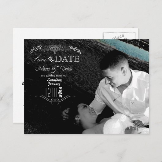 4x5 Typografie Save the Date Fotoaankondiging Briefkaart (Voorkant / Achterkant)