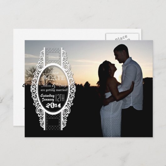 4x5 Typografie Save the Date Fotoaankondiging Briefkaart (Voorkant / Achterkant)