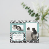 4x5 Uitnodigingskaart Zwart Damast Blauw Save The Date (Staand voorkant)