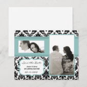 4x5 Uitnodigingskaart Zwart Damast Blauw Save The Date (Voorkant / Achterkant)