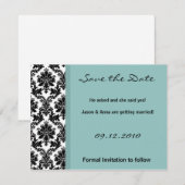 4x5 Uitnodigingskaart - Zwarte Damast Blauwe Kaart (Voorkant / Achterkant)