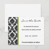 4x5 Uitnodigingskaart - Zwarte Damast & Groen Save The Date (Voorkant / Achterkant)