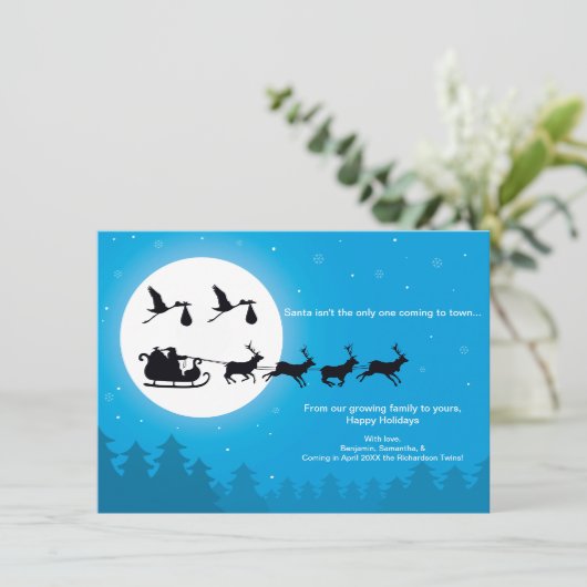 4x6 TWINS-kerstzwangerschapsuitkondiging - Town Feestdagenkaart (Staand voorkant)