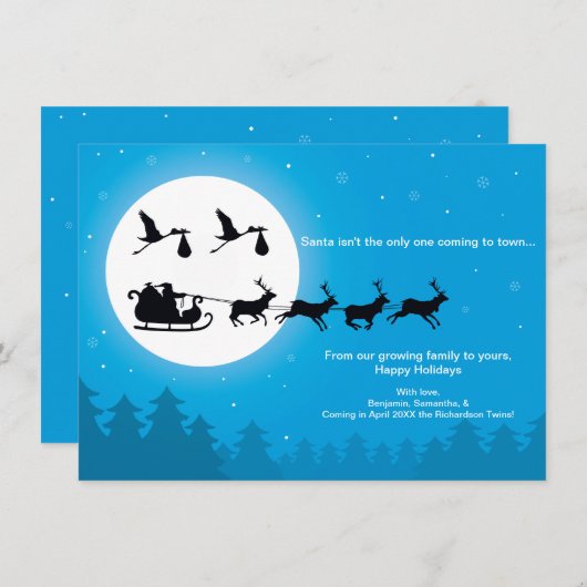 4x6 TWINS-kerstzwangerschapsuitkondiging - Town Feestdagenkaart (Voorkant / Achterkant)