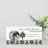 4x8 Aankondiging Betrokkenheid Bruin Damast (Staand voorkant)