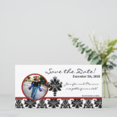 4x8 Aankondiging van verloving Zwart Rode Damast (Staand voorkant)