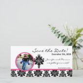 4x8 Aankondiging van verloving Zwart Roze Damast (Staand voorkant)