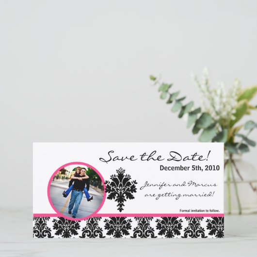 4x8 Aankondiging van verloving Zwart Roze Damast (Staand voorkant)