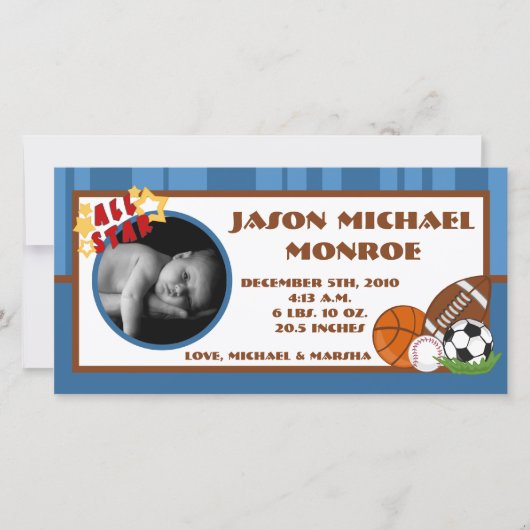 4x8 All Star Blue Photo Announement Aankondiging (Voorkant)