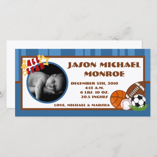 4x8 All Star Blue Photo Announement Aankondiging (Voorkant / Achterkant)
