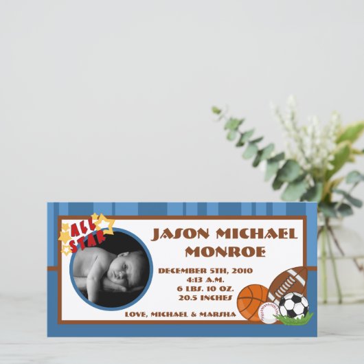 4x8 All Star Blue Photo Announement Aankondiging (Staand voorkant)