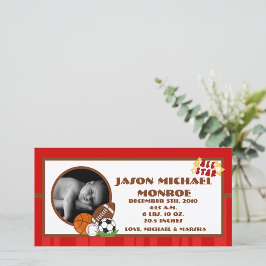 4x8 All Star Red Photo Aankondiging (Staand voorkant)