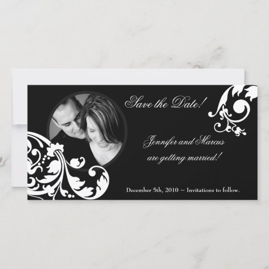 4x8 Black White Floral Verloving Aankondiging (Voorkant)