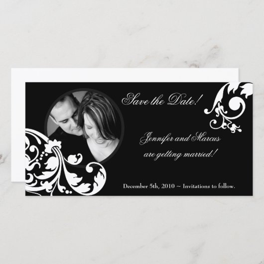 4x8 Black White Floral Verloving Aankondiging (Voorkant / Achterkant)