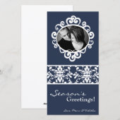 4x8 Blauw Wit Damask Lijst FOTO Kerst Kaart (Voorkant / Achterkant)