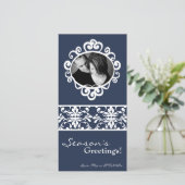 4x8 Blauw Wit Damask Lijst FOTO Kerst Kaart (Staand voorkant)