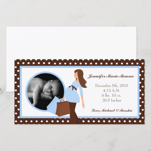 4x8 Blauwe Mod Mom Polka Foto Geboorteaankondiging Aankondiging (Voorkant / Achterkant)