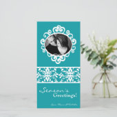 4x8 Blauwgroen Wit Damask Lijst FOTO Kerst Kaart (Staand voorkant)