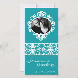 4x8 Blauwgroen Wit Damask Lijst FOTO Kerst Kaart