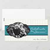 4x8 Blauwgroen Wit Gestreept Lijst FOTO Kerst Kaar Feestdagenkaart (Voorkant / Achterkant)