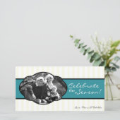 4x8 Blauwgroen Wit Gestreept Lijst FOTO Kerst Kaar Feestdagenkaart (Staand voorkant)