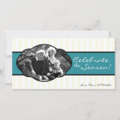 4x8 Blauwgroen Wit Gestreept Lijst FOTO Kerst Kaar Feestdagenkaart (Voorkant)