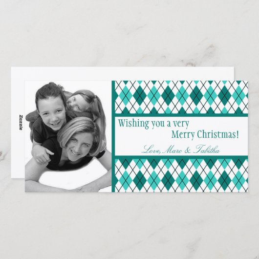 4x8 Blauwgroen Witte Argyle Lijst FOTO Kerst Kaart (Voorkant / Achterkant)