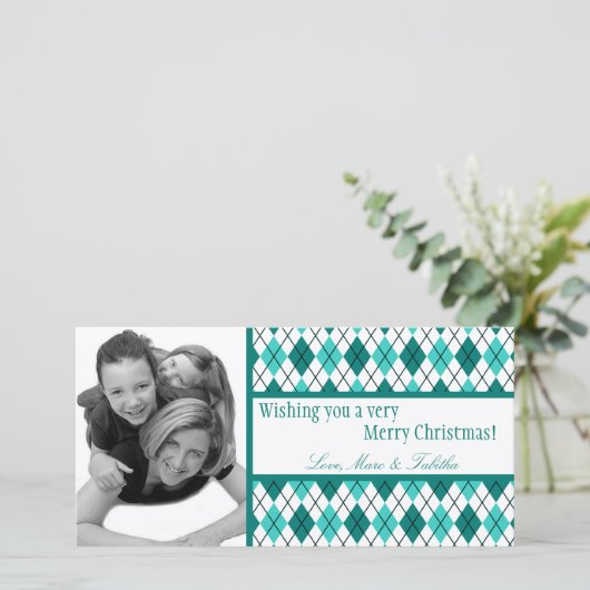 4x8 Blauwgroen Witte Argyle Lijst FOTO Kerst Kaart (Staand voorkant)
