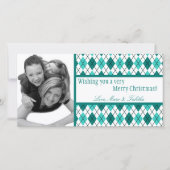 4x8 Blauwgroen Witte Argyle Lijst FOTO Kerst Kaart (Voorkant)