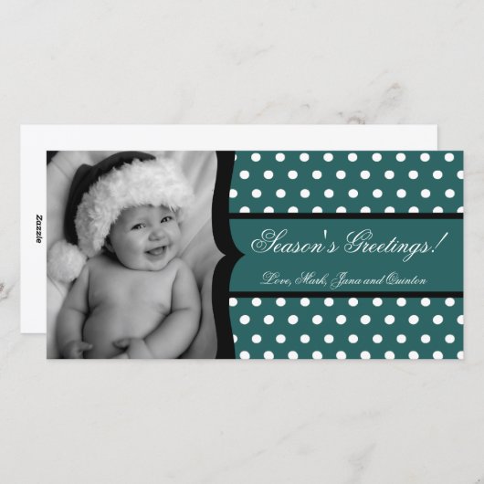 4x8 Blauwgroen Witte Polka Lijst FOTO Kerst Kaart (Voorkant / Achterkant)
