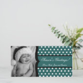 4x8 Blauwgroen Witte Polka Lijst FOTO Kerst Kaart (Staand voorkant)