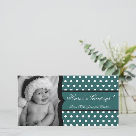 4x8 Blauwgroen Witte Polka Lijst FOTO Kerst Kaart (Staand voorkant)