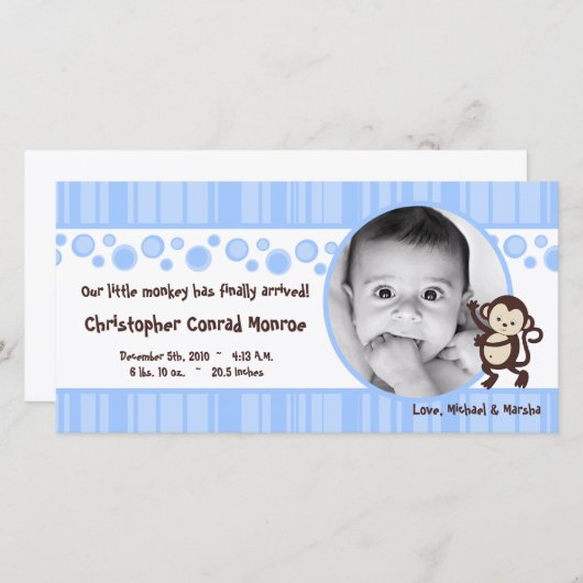 4x8 Blue Boy Pop Monkey Fotoaankondiging Aankondiging (Voorkant / Achterkant)