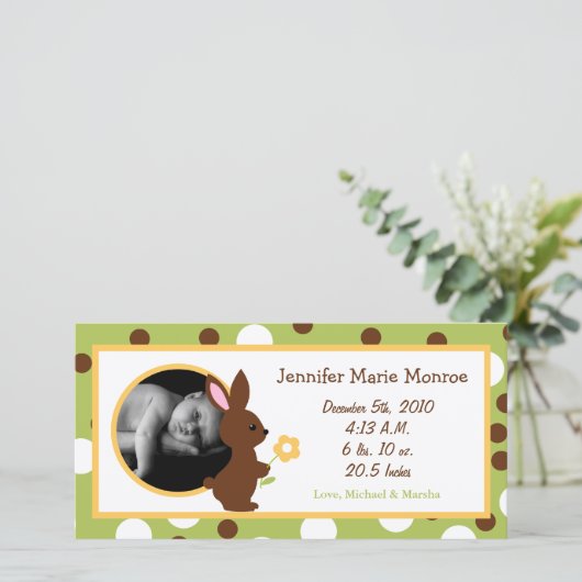 4x8 Forest Friends Bunny Geboorteaankondiging Aankondiging (Staand voorkant)