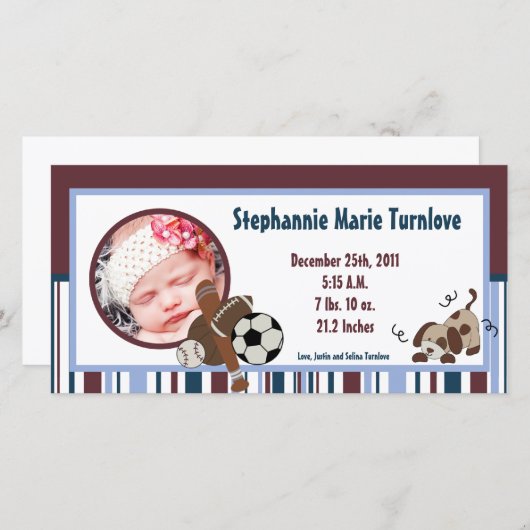 4x8 Foto Geboorte Aankondiging Lil League Puppy Ho (Voorkant / Achterkant)