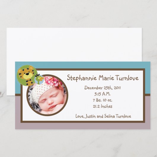 4x8 Foto Geboorte Aankondiging Oerwoud Tales Safar (Voorkant / Achterkant)