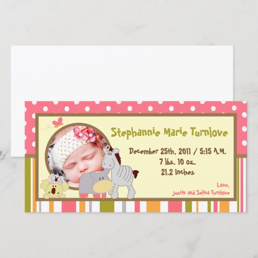 4x8 Foto Geboorte Aankondiging Tropische Punch Mei (Voorkant / Achterkant)
