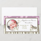 4x8 Foto Geboorteaankondiging Jacana Meisje Jungle Aankondiging (Voorkant / Achterkant)