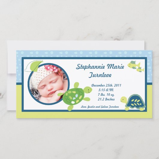 4x8 Foto Geboorteaankondiging Schildpad Rif Oceaan Aankondiging (Voorkant)