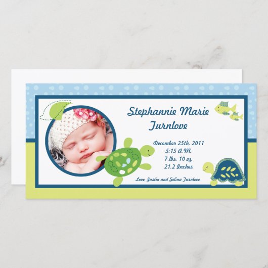 4x8 Foto geboorteaankondiging schildpad Zee rif oc Aankondiging (Voorkant / Achterkant)