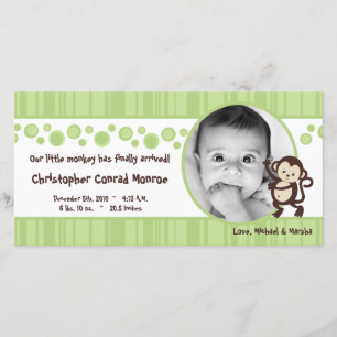 4x8 Green Pop Monkey Neut Foto Aankondiging Geboor