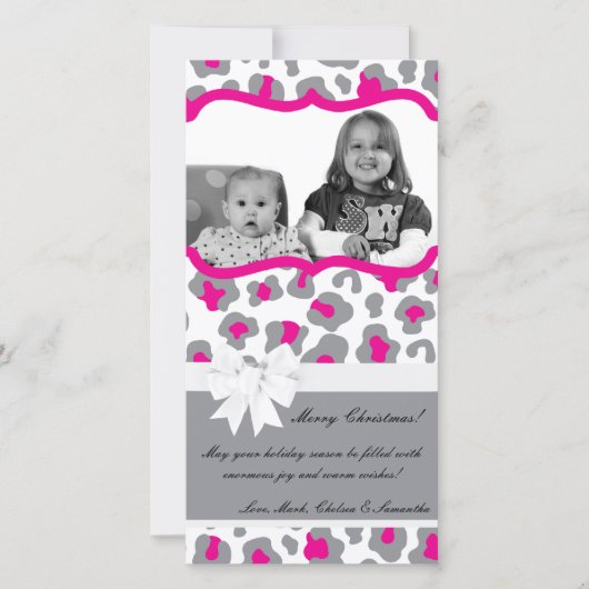 4x8 Grijs Roze Cheetah FOTO Kerst Kaart (Voorkant)